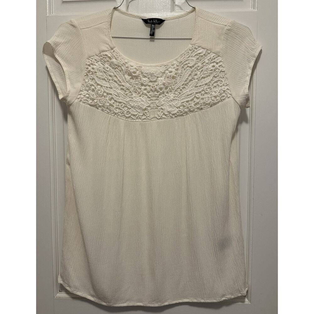 Nicole Miller New York Ivory Lace Yoke Blouse Women’s Size Small Boho Feminine